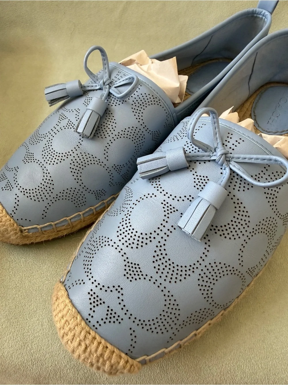 Coach Women's Carson Signature Jacquard Espadrille Loafers Lather Blue Size 11B